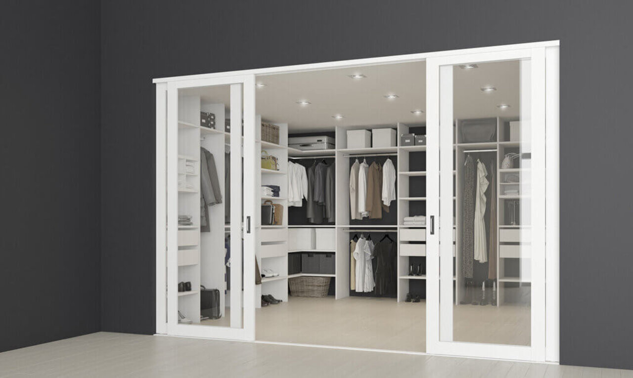 Inspiration rumsavdelare - Showstopper vit med klarglas Inspiration rumsavdelare - Showstopper vit med klarglas