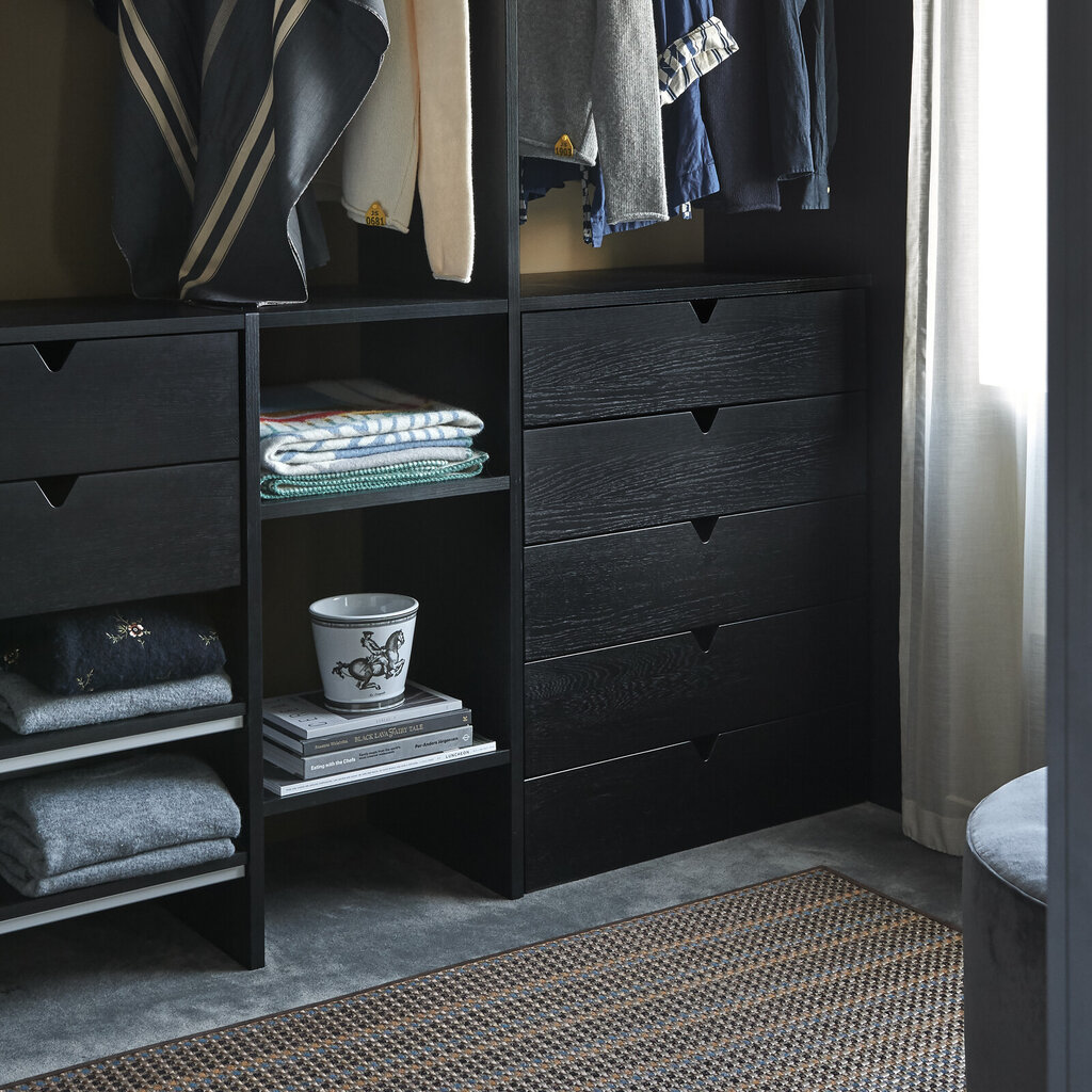 Garderobsinredning låda svart struktur