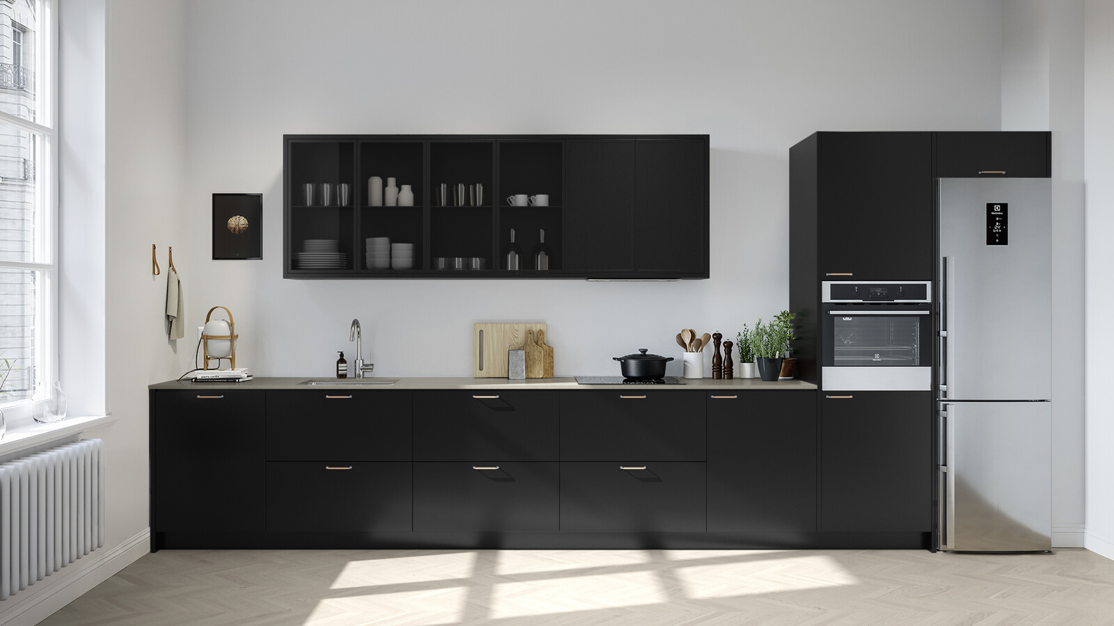 Profil rökfärgat glas vitrin front accentskåp