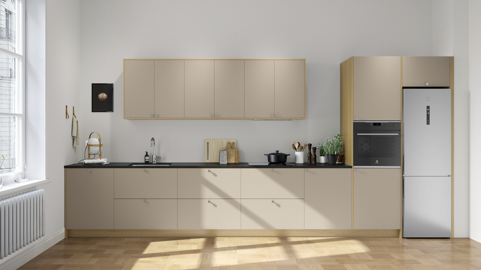 Edge gråbeige rakt kök