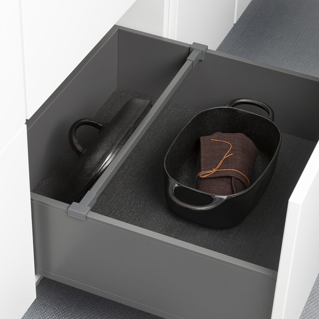 Lådavdelare för lock i låda med plåtsidor grå