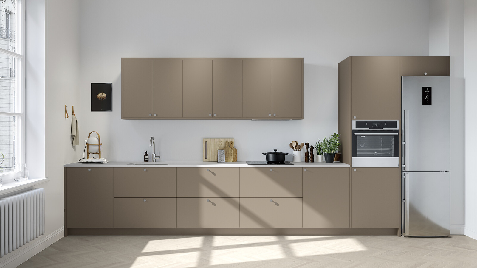 Fenix beige rakt kök