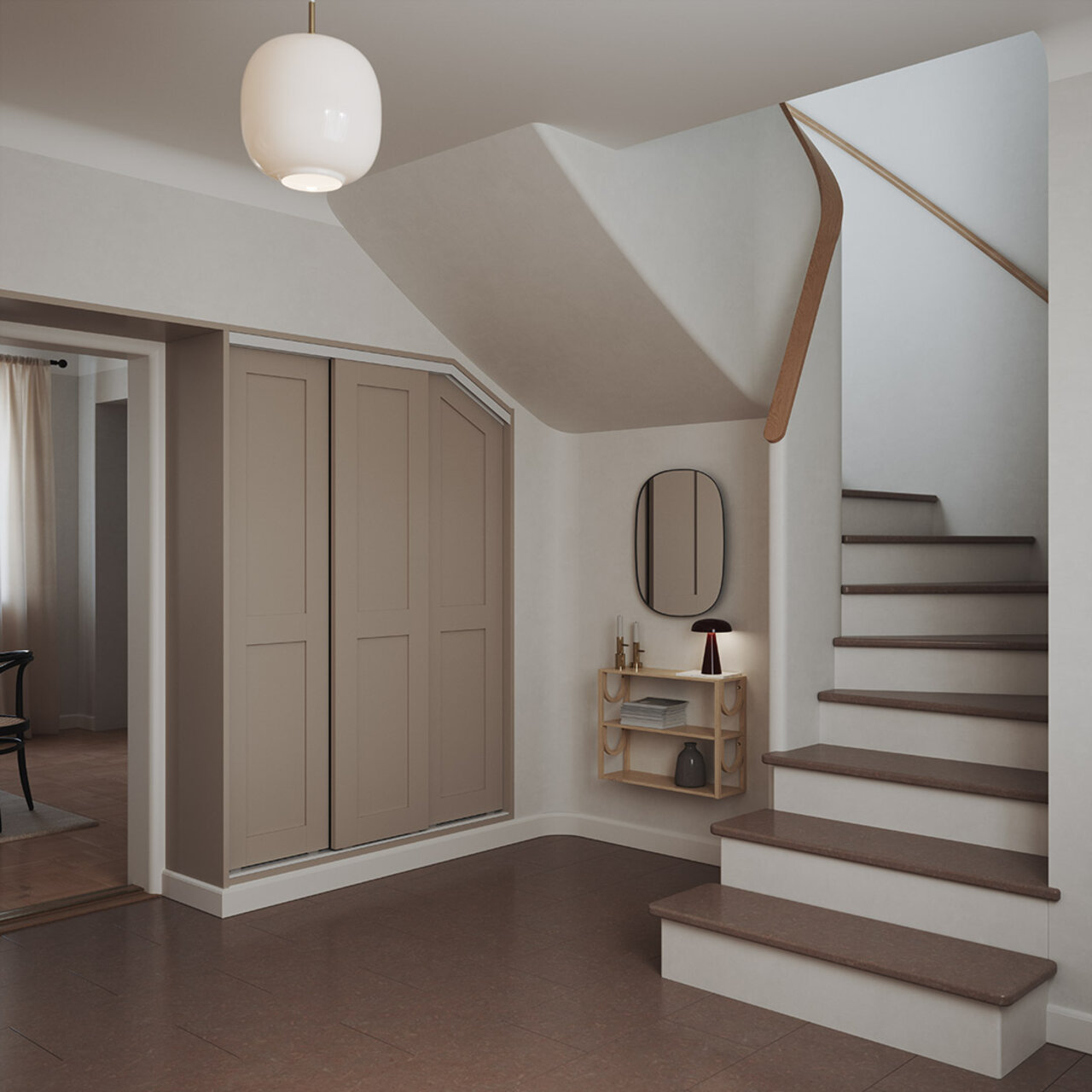 Skjutdörr Showstopper beige för snedtak