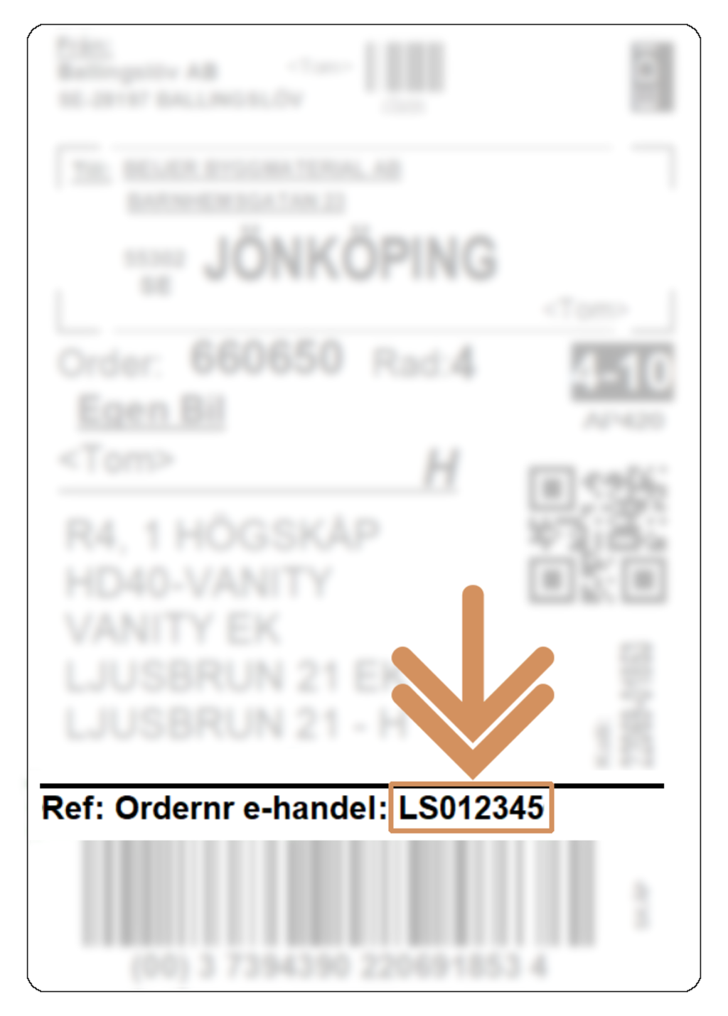 Ordernummer E-handel Ordernummer E-handel
